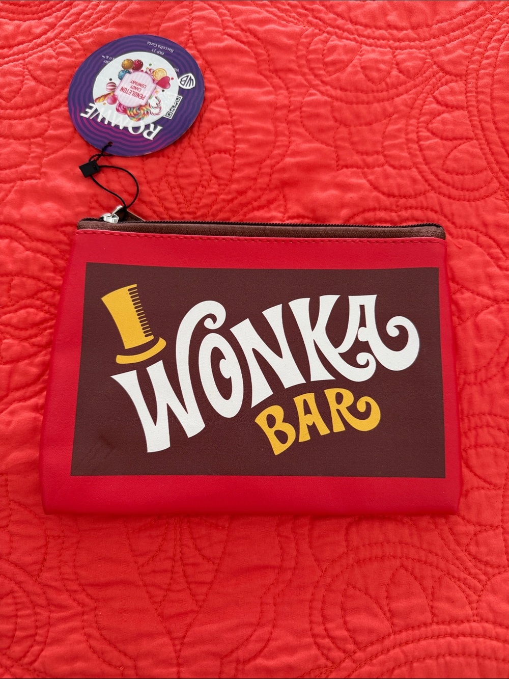 Willy Wonka and the Chocolate Factory Wonka Bar Red Pouch Cosmetic Bag NWT